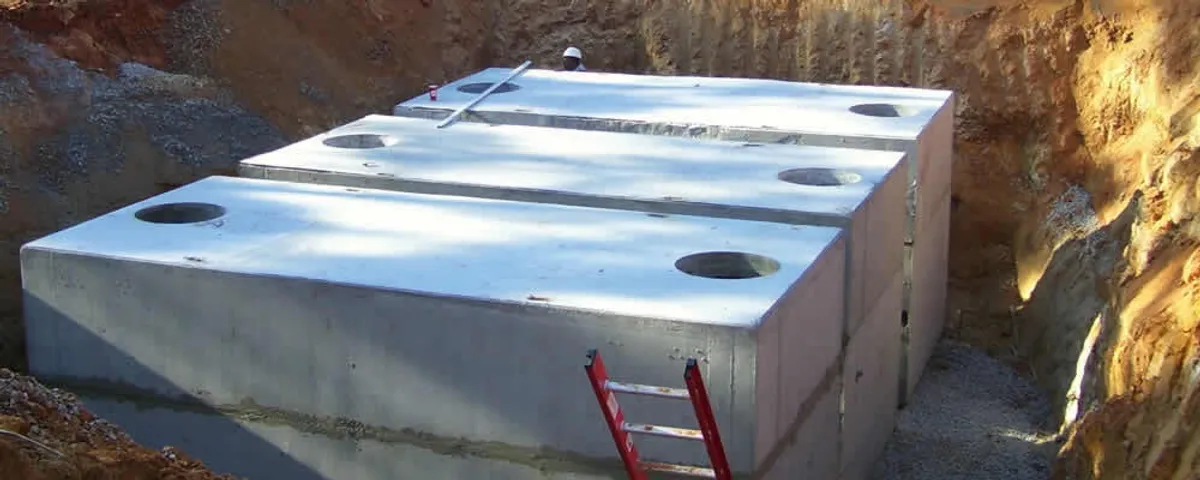 Septic tank installation site with a newly placed concrete tank in Lafayette, LA